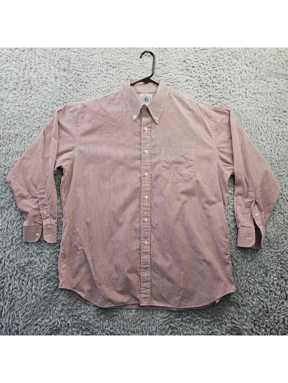 J.PRESS Dress Shirt 17.5 34 Red Stripe 100% Cotton 23" Sleeve